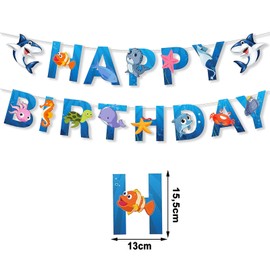 ParPix Shark Happy Birthday Garland, Sea Animals Decoration Banner, Underwater World Decoration, Happy Birthday Banner, Ocean Theme Party Garland, Shark Birthday Party Banners, Ocean Shark Birthday