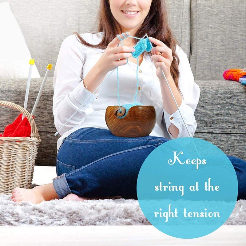 Handmade Wooden Yarn Bowl, MKNZOME 6.3 Inch Yarn Bowl Made