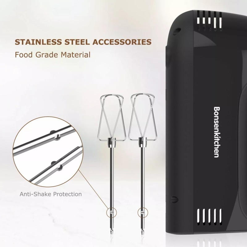 Bonsenkitchen Handheld Mixer with 4 Attachments with 5 Speed 250W