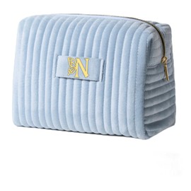 Elehui Sister Birthday Gifts for Women Best Friend Bestie Friendship Fashion Makeup Bag Make Up Cosmetic Pouch Travel Size Toiletries Skin Care Essentials Organizer Dusty Blue Initial Letter N