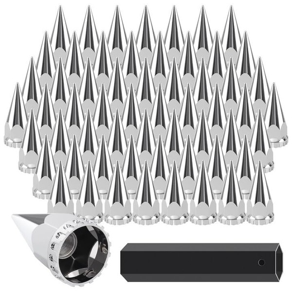 Mytracpro 33mm x 4-3/4" Spike Lug Nut Covers 60PCS, Chrome