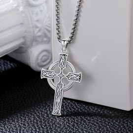 Lattd Celtic Cross Necklace for Men 925 Sterling Silver Irish Celtic Knot Pendant Jewelry Gift for Men Women