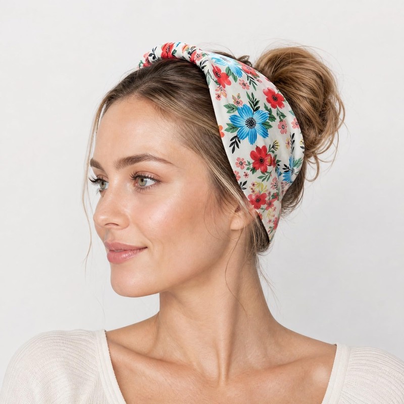 Paquete de 15 bandanas florales sólidas y coloridas con diadema