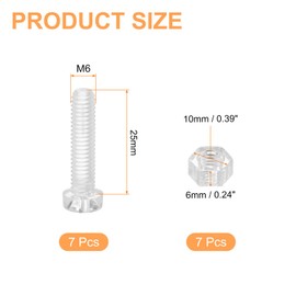 sourcing map 7Set Clear Acrylic Screws Kit, M6 x 25mm Round Head Phillips Bolts with Hex Nuts, Bolts and Nuts Kit for Machine Accessories Electronic Equipment DIY Crafts