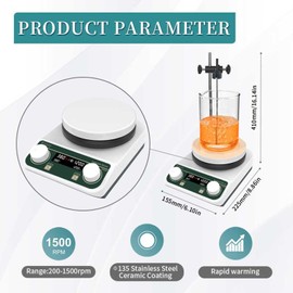 LABHOUSE Lab Digital 536℉/280℃ Magnetic Stirrer Hot Plate 3L Magnetic Mixer 5in Hotplate Knob Control 50-1500RPM | Probe Sensor,Support Stand,Stir Bar Included,110V