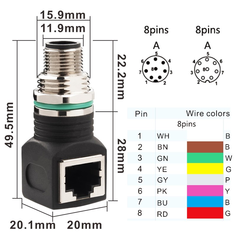 Lonlonty M12 8 Pin Male to RJ45 Male A Code