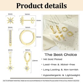 COYUN 3 Pairs of Earrings for Women Girls Hypoallergenic Small Stud Earrings Gold-Plated Small Stud Earrings Stackable Zirconia Helix Piercings Ear Gold Stud Hoop Earrings Set for Multiple Piercings