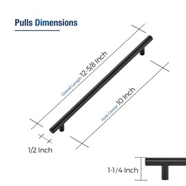 JOY DECOR 15 Pack Cabinet Handles, Black Cabinet Pulls, 10 in Hole Center Kitchen Hardware, Stainless Steel T Bar Handles for Dresser Drawers