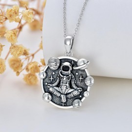 MEIDERBO Space Necklace S925 Sterling Silver Astronaut Necklace Space Jewelry Gifts for Women Men