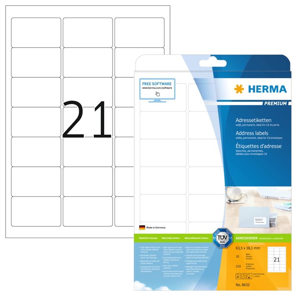 HERMA 8632 Address labels Premium A4 63,5x38,1 mm white paper