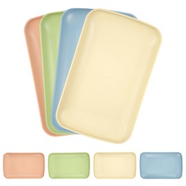 KiKiHong Small Plastic Tray Reusable Rectangular 24.5 x 14.5 cm Tray for Kitchen Restaurant Cafe 4 Colors 4 Pack