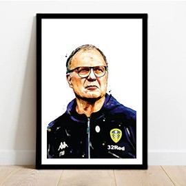 LEEDS United - Marcelo BIELSA Framed Illustration Print Poster