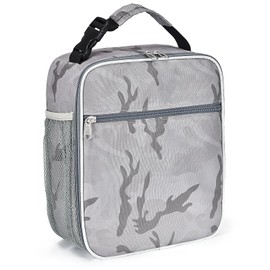 IWTTWY Insulated Lunch Bag Camo Cooler Bag Portable Carrying Lunch Box Bag for Boys Girls Women Men to School Office Outdoor (Camo Grey)