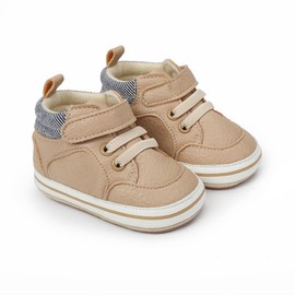 Baby Boys Girls Leather PRE-Walking Sneakers Toddler Anti-Slip Rubber Sole Infant Lightweight First Step Shoes (0102/Khaki, Infant, 12 Months, Age Range, US Footwear Size System, 18 Months, Medium)