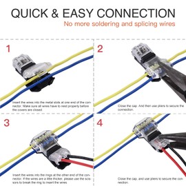Brightfour 3 Way 2 Pin Tap Wire Connectors - No Wire Stripping, Solderless, 14-18 AWG, Low Voltage, 12 Pack