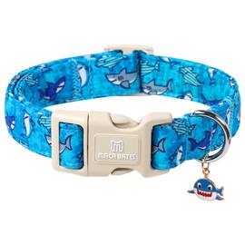 Maca Bates Summer Shark Basic Collar for Dog Adjustable Durable Soft Comfortable Blue Beach Sharks Dogs Collars Gift for Small Medium Large XL Boy Girl Male Female Puppy Cat Pets with Safety Buckle