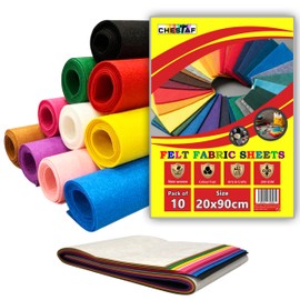 CHESTAF Felt Fabric Sheet, 10pcs Pack Assorted Coloured Large 90 x 20 CM 1mm Thick, Stiff Felt Sheets for Crafting, DIY Craftwork Fabric Sewing Patchwork Crafts, Nonwoven Polyester Squares