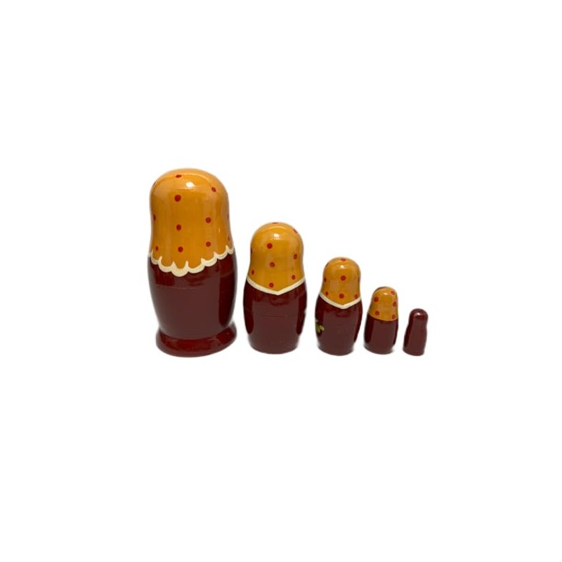 Volga Matryoshka 5 Piece Set of 5 from Semenov Yellow/Brown
