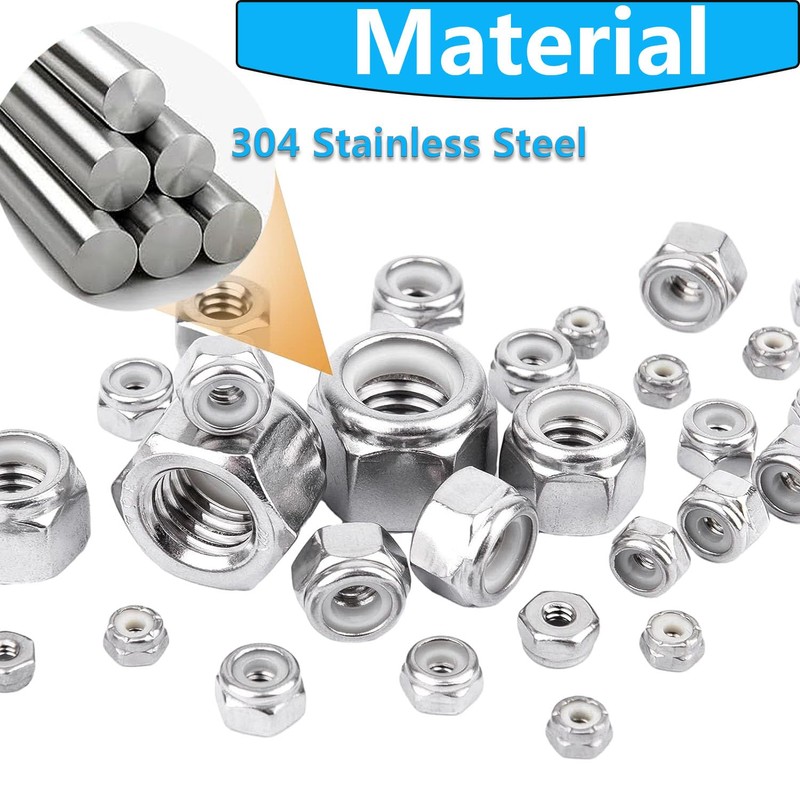 1/4-20 Inch Nylon Insert Hex Lock Nuts,Hincell 60pcs 304 Stainless
