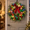 22 Inch Lighted Christmas Wreath with Timer, Red Bow and