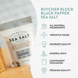 FLORIDA PURE Black Pepper Sea Salt - 80+ Mineral Sea Salt, Natural, Unrefined, Non Iodized - for Baking, Cooking, Seasoning & Enhancing Taste - Rich Taste Flaky Sea Salt (3 oz Pouch)