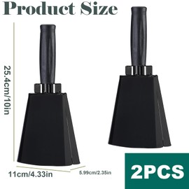 YanBous Steel Cow Bell 2 Pack Cow Bells 10 Inch with Handle Cheering Hand Bell for Football Matches Party Farm Sports Events Hand Game Musical Instrument (Black)