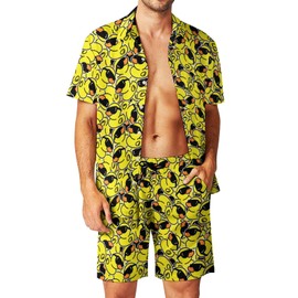 DOOPCCOR Men's 3 Piece Tracksuit Duck Cuban Collared funny Hawaiian Shirt rave outfits beach Shorts Button Down Sets With Bucket Hats 05-3XL