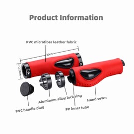 NELboNs Bike Grips Anti-Slip Silicone Comfortable Leather Hand Grips with Handlebar Bike Ring Bell Set Compatible with Folding Bikes Mountain Bicycle,Red