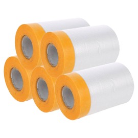 Inkurie 5 Roll Pre Taped Masking Film, 22'' x 65ft Tape and Drape Plastic Drop Cloth Automotive Painters Masking Tape Film for for Auto Wall Appliance Furniture Painting Protection