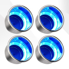 4Pcs Boat Cup Holders, Stainless Steel Blue LED Cup Holder for Boat, 12V Waterproof Polished Drink Holder, Yeti Cup Holder for Marine Boat RV Camper