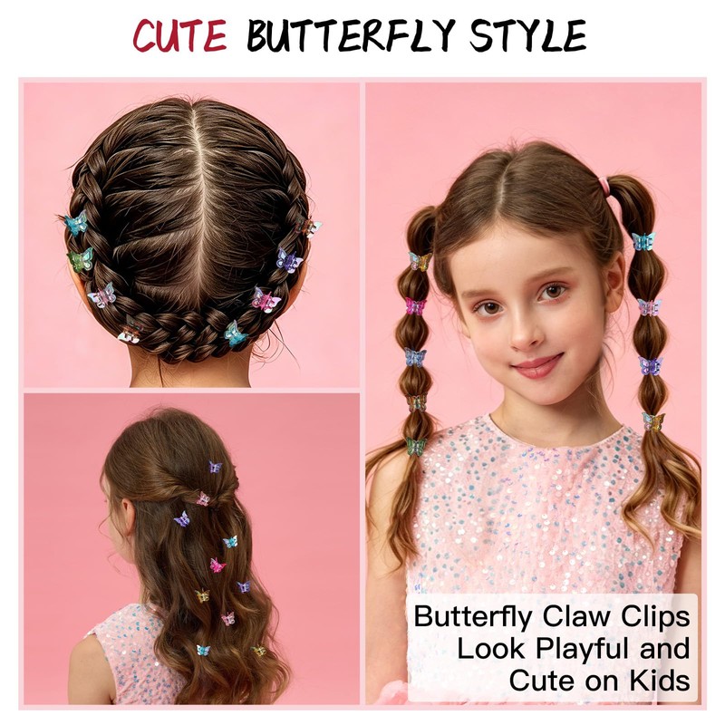 Mini Butterfly Hair Clips, 32Pcs Y2K Claw Clips Rainbow Plating