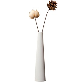 Small Ceramic Bud Vase Tall Conic Flower Single Stem Vases Black Vase Home Decorative Floral Centerpiece for Wedding and Office (White)