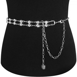 CCAIPU Women's Chain Belt with Peach Heart Pendant, Adjustable Metal Braided Belt for Dresses (E-Silver)