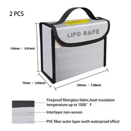 IANDAIROK 2PCS 185 * 75 * 150mm Lipo Battery Safe Bag Fireproof Charging Bag for RC Lipo Battery Pack Storage Charging Transport, Home Office Travel Lipo Safe Storage Pouch