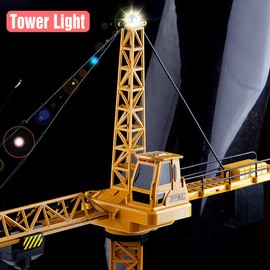 Mini Tudou 50.4 inch Tall 2.4GHz Remote Control Tower Crane,6 Channel Remote Control Construction Crane Toy 680°Rotation Lift Model with Tower Light & Sound for Boys