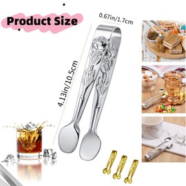 6PCS Mini Serving Tongs, 4Inch Rose Stainless Steel Sugar Cube Tongs, Sliver Small Ice for Tea and Coffee Party, Appetizers, Desserts by,Kitchen Serving (3Silver&3Gold)