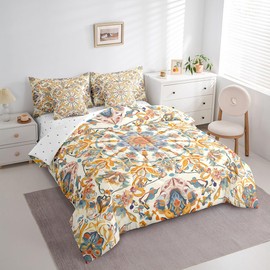 Feelyou Queen Comforter Set 7 Pcs Boho Mandala Bedding Set Bohemian Style Comforter Mandala Printed Bed in a Bag for Women Adults Luxury Exotic Floral Bed Set with Sheets, Pillowcases, Pillow Covers