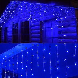 Luces Navideñas Cascada de Luces led - POWEROAK Luces de Navidad 4M 200LED IP44 Serie de Cascada led con 8 Modos de Iluminación Luz cascada Navidad Decorativas. (4M 200LED, Azul)