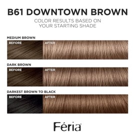 LOral Paris Feria Multi-Faceted Shimmering Permanent Hair Color, B61 Downtown Brown (Hi-Lift Cool Brown) (1 Kit) Hair Dye                             