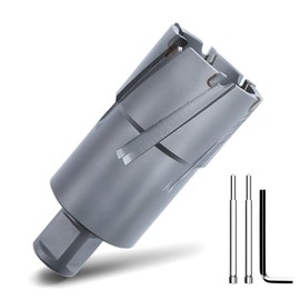 GRIXLEN 1-3/8" x 2" Annular Cutter with Weldon Shank,Carbide Tip Annular Drill Bit for Stainless Steel, Iron (2" Depth, 1-3/8" Diameter)