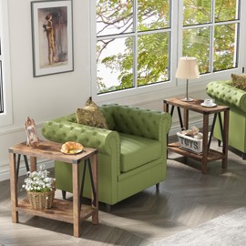 ChooChoo Farmhouse End Table for Small Spaces, Narrow Side End Table with Storage Shelf, Rustic A-Design Nightstand Sofa Table for Living Room, Bedroom (Rustic Brown) 2 Pack