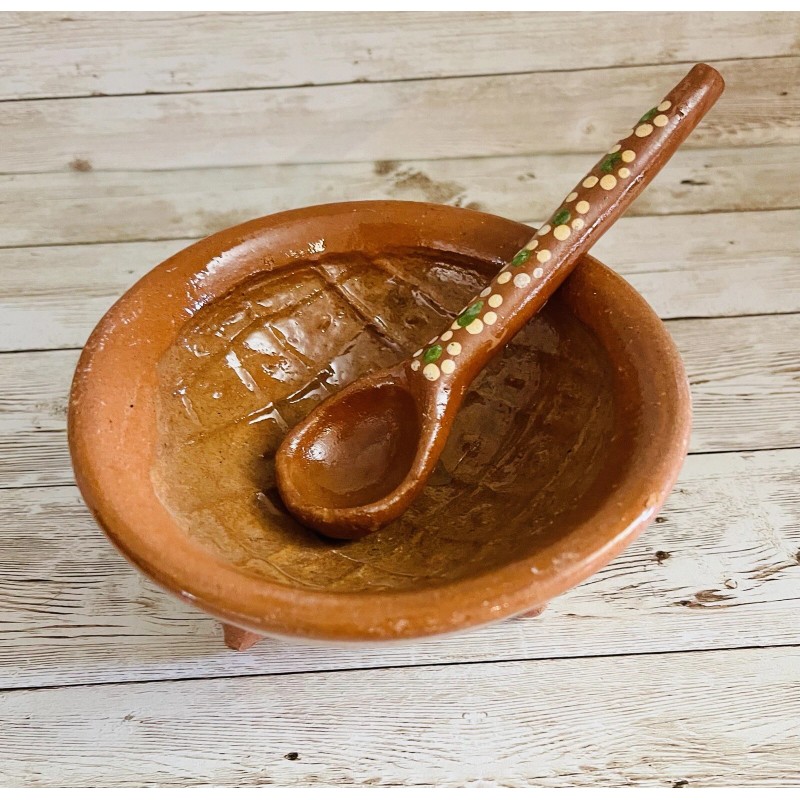 Unbranded Molcajete Mexicano con Cuchara De Barro Mexicano Terra Cota