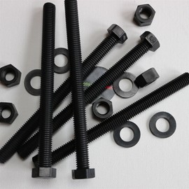 5 x Black Hexagon Head Screws Polypropylene (PP) Plastic Nuts, Washers, Bolts, Hex Head, M12 x 150mm, Fastener, (15/32 x 5 29/32 in)