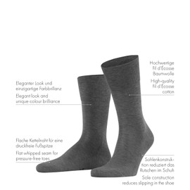 FALKE Men's Tiago Socks Fil D'Ecosse, Cotton, Black, White, Many Other Colours, Reinforced Men's Plain Socks, Breathable, Thin, 1 Pair, Black (Black 3000)