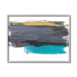 Stupell Industries Abstract Brush Strokes Yellow Blue Grey, Designed by Bronwyn Baker Gray Framed Wall Art, 11 x 14