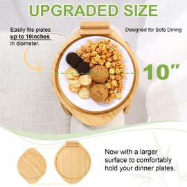 Couch Arm Tray Table, Bamboo Clip-on Couch Arm Tray with 360° Phone Holder, Foldable Sofa Armrest Table for Eating, Drink, Snacks, Coffee, TV, Remotes