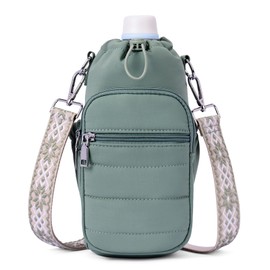 Lexiyat Water Bottle Bag 40 oz Crossbody Water Bottle Holder for Walking Hiking Insulated Compartment Carrier Purse with Adjustable Strap Green