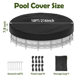 Poolergetic 18FT Round Pool Cover, Heavy Duty Pool Covers for Above Ground Pools, Round Pool Cover Protector UV and Tear Resistant, Waterproof and Dustproof