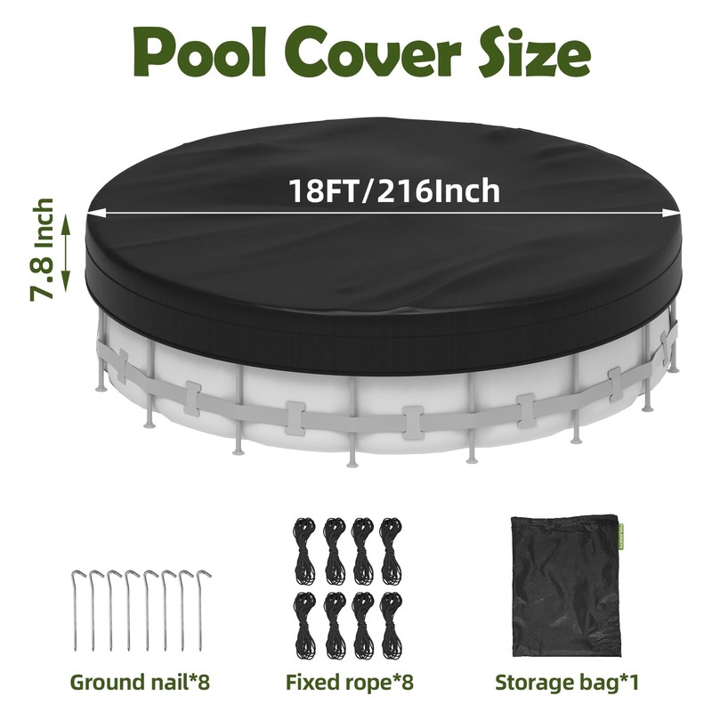 Poolergetic 18FT Round Pool Cover, Heavy Duty Pool Covers for