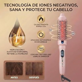 Cepillo Térmico Redondo 38mm con Infrarrojo, Alisador y Rizador de Cabello 2 en 1, Cepillo Eléctrico Iónico Profesional para Volumen y Brillo, Doble V